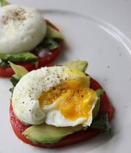 Paleo Breakfast Ideas - Poached Eggs Tomato, Avocado Basil