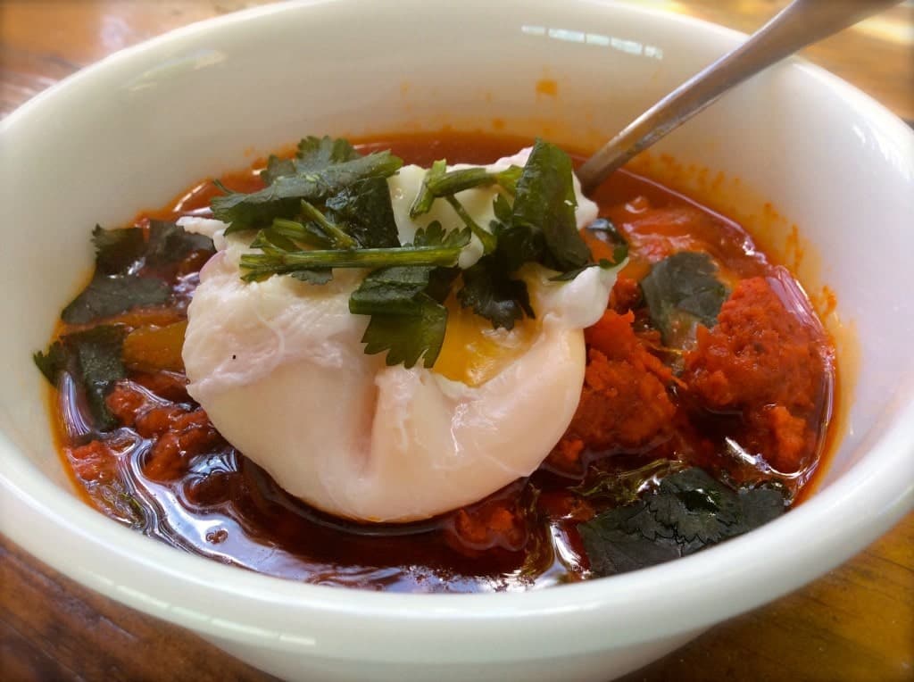 Chorizo Stew with Poached Egg
