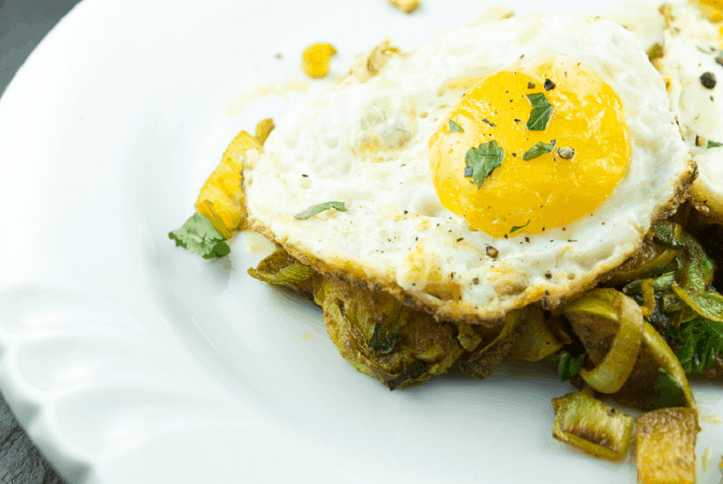 Paleo Curried Vegetable Skillet with Fried Eggs