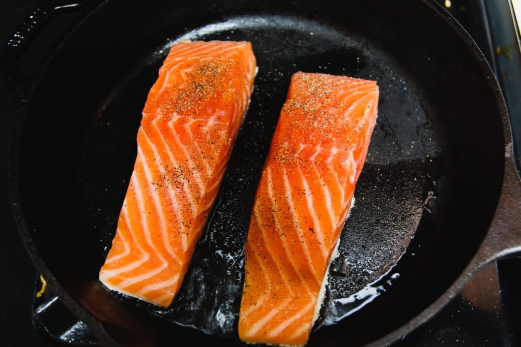 salmon on cast iron skillet