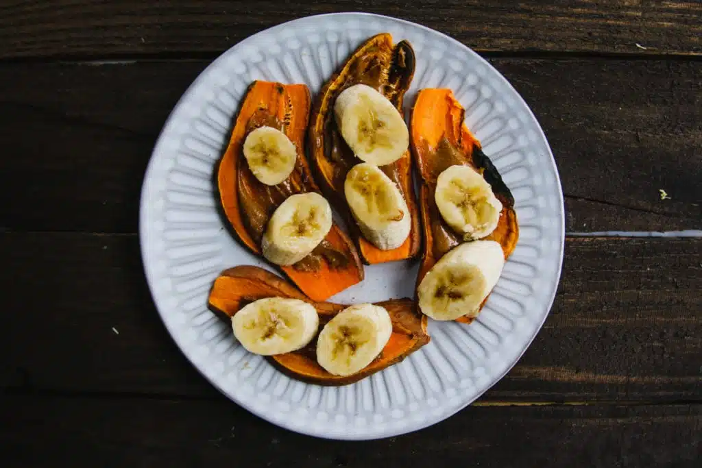 almond butter and bananas on sweet potato toast