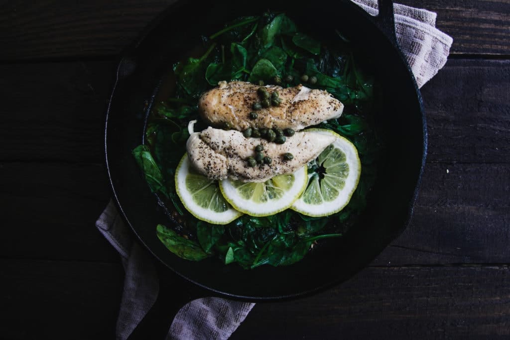 lemon caper chicken garlic spinach cast iron skillet