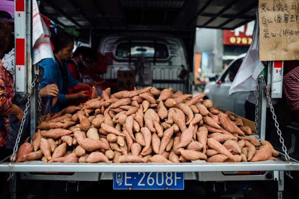 sweet potatoes in back of truck