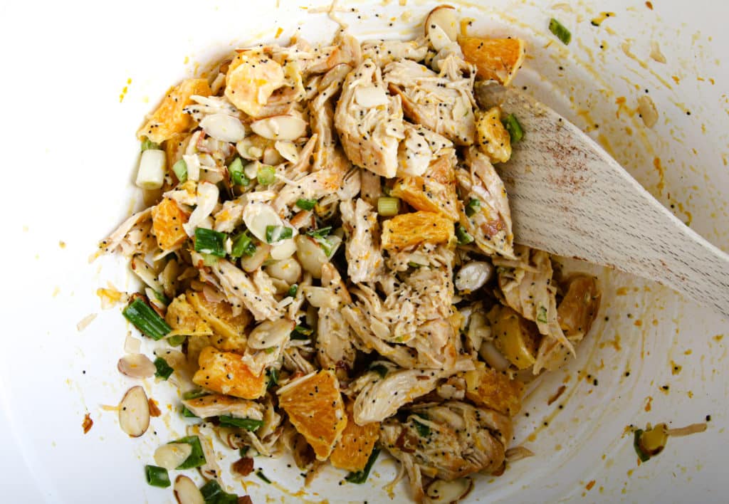 chicken salad mixed in bowl