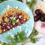 root vegetable omelet on blue plate