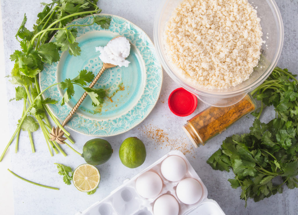 cilantro coconut oil cauliflower rice curry eggs lime