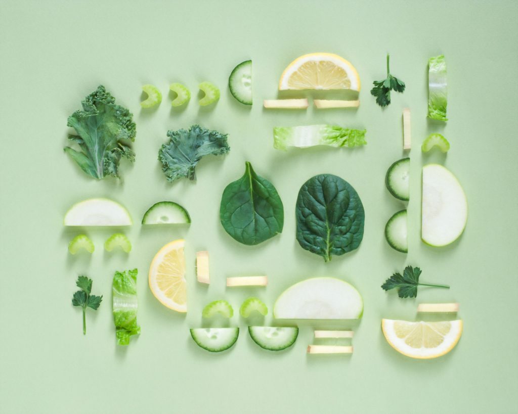 vegetables on green background