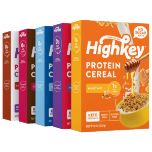 five boxes of high key protein cereal