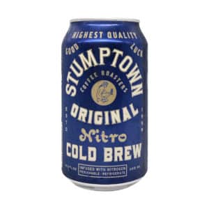 a blue aluminum can of stumptown coffee roasters nitro cold brew